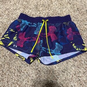 Under Armour Women's Athletic Shorts - Blue with Yellow and Pink Accents
